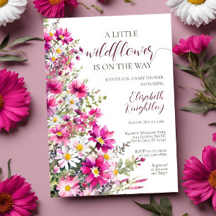 Wildflower Bright Pink Floral Girl Baby Shower Invitation