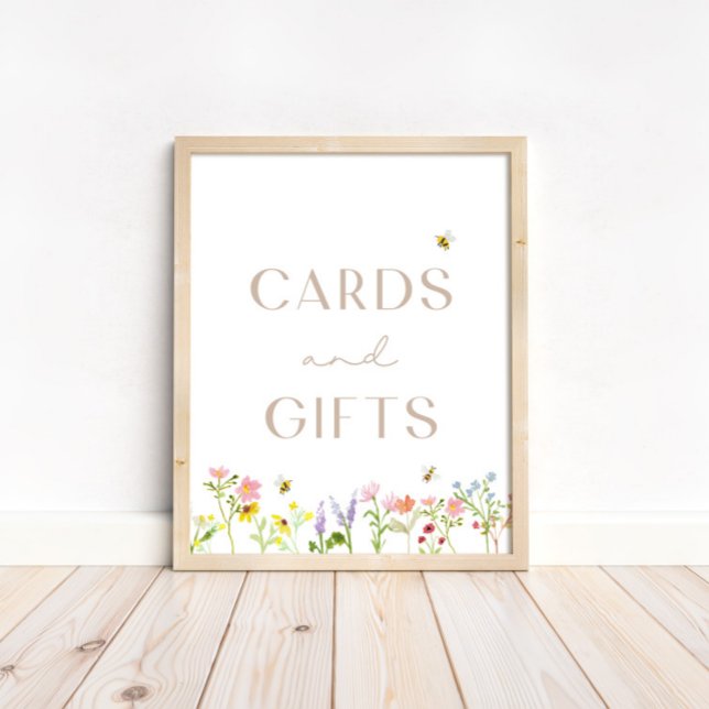 Wildflower Bumblebee Floral Card and Gifts Sign (Cards and gift baby shower decor table sign.)