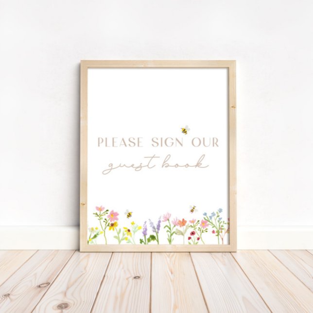 Wildflower Bumblebee Floral Guest Book Sign (Coordinate this guest book sign with our matching baby shower guest book!)