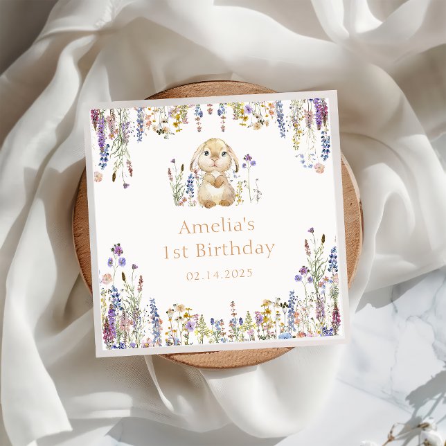 Wildflower Bunny Birthday Paper Napkin (Creator Uploaded)