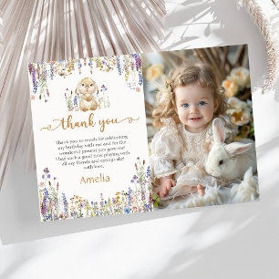 Wildflower Bunny Girl Birthday Photo Thank You Card
