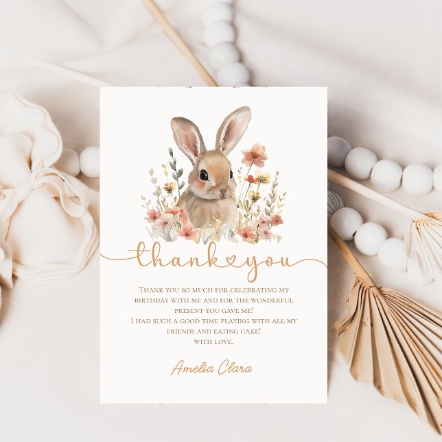 Wildflower Bunny Girl Birthday Thank You Card (Creator Uploaded)