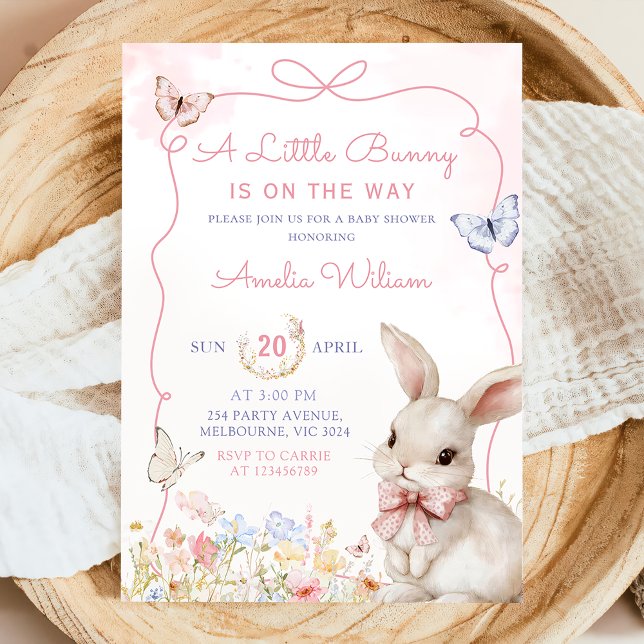 Wildflower Bunny Pink Girl Baby Shower Invitation (Creator Uploaded)