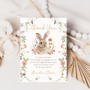 Wildflower Bunny Rabbit Girl Baby Shower Thank You Card