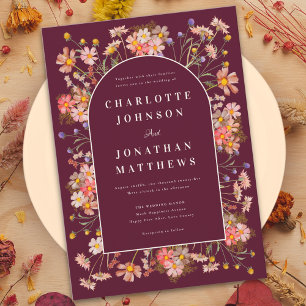 Wildflower Burgundy Burnt Orange Fall Wedding Invitation