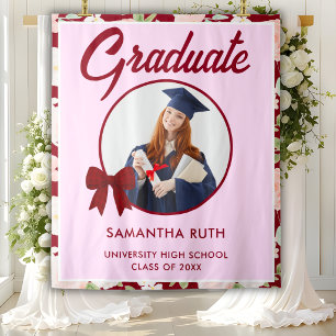 Wildflower Burgundy Gingham Bow Grad Backdrop Tapestry