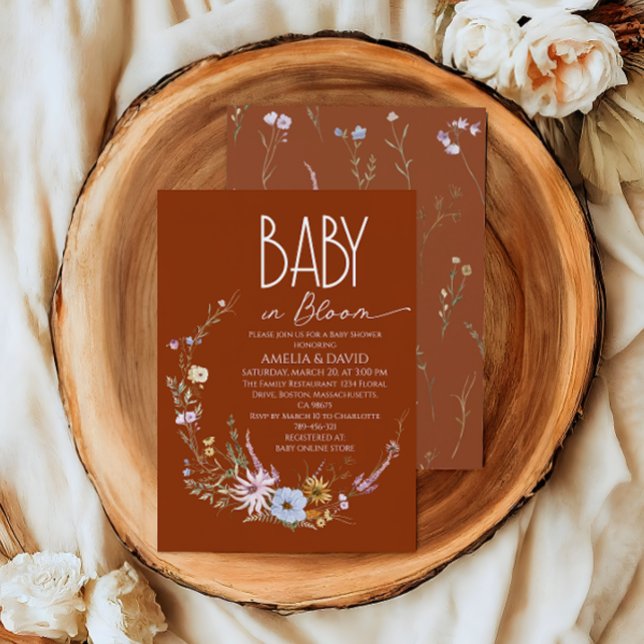 Wildflower Burnt Orange Baby in Bloom Baby Shower Invitation (Creator Uploaded)