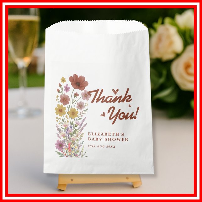 Wildflower Burnt Orange Baby Shower Thank You Favour Bags (Creator Uploaded)
