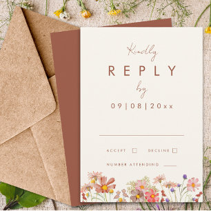 Wildflower Burnt Orange Fall Wedding Reply RSVP Card