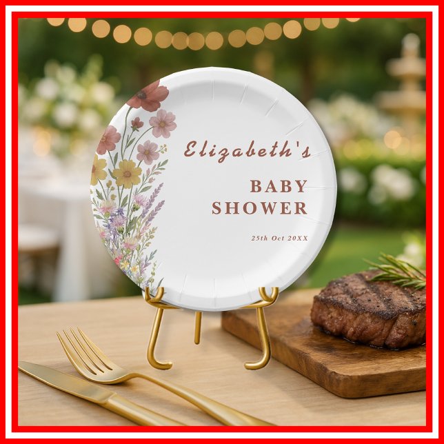 Wildflower Burnt Orange Floral Boho Baby Shower  Paper Plate (Creator Uploaded)