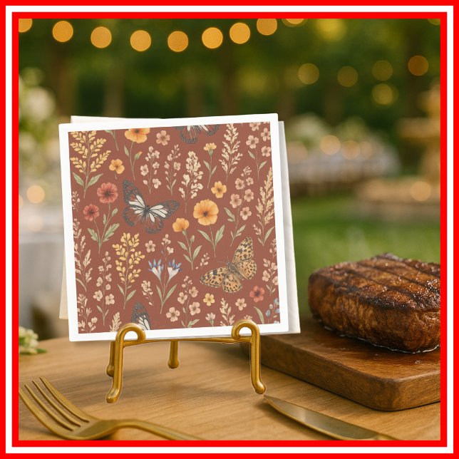 Wildflower Burnt Orange Floral Boho  Napkin (Creator Uploaded)