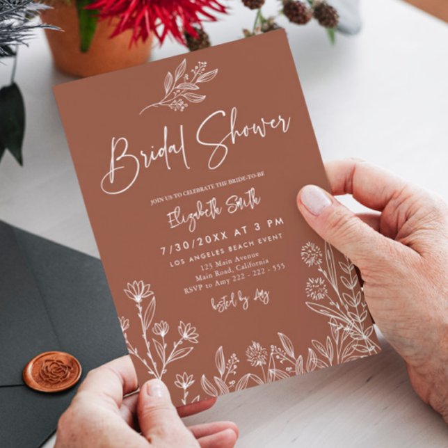 Wildflower Burnt Orange Terracotta Bridal Shower Invitation (Creator Uploaded)