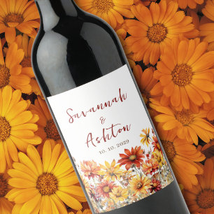 Wildflower Burnt Orange Wedding Wine Label