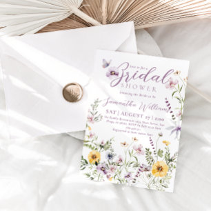 Wildflower Butterflay Purple Floral Bridal Shower Invitation