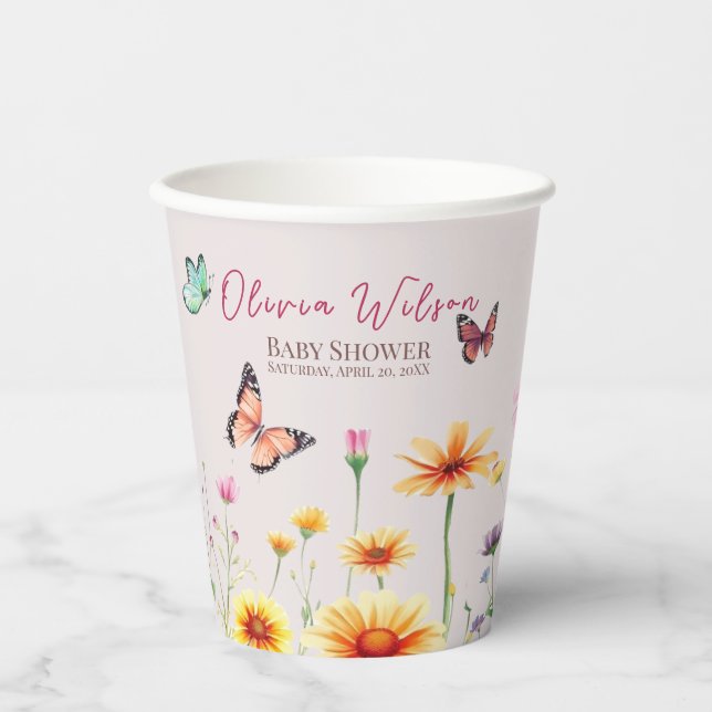 Wildflower Butterflies Baby in Bloom Baby Shower  Paper Cups (Front)