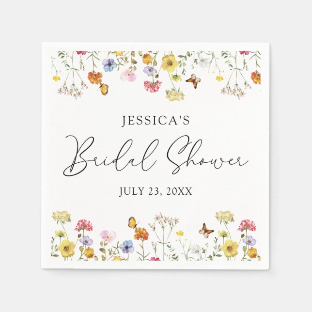 Wildflower Butterflies Boho Bridal Shower Napkin (Front)