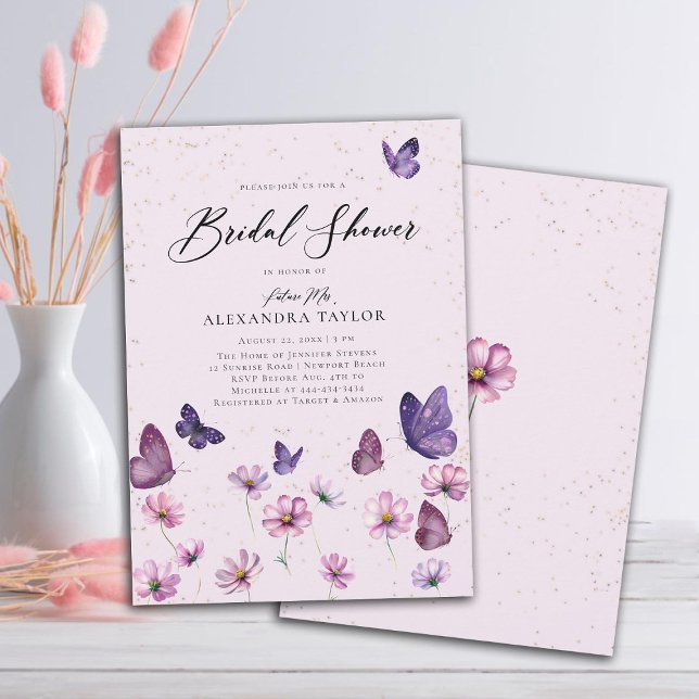 Wildflower Butterflies Purple Garden Bridal Shower Invitation (Wildflowers Butterflies Purple Garden Bridal Shower invitation elegant boho rustic romantic elegant)