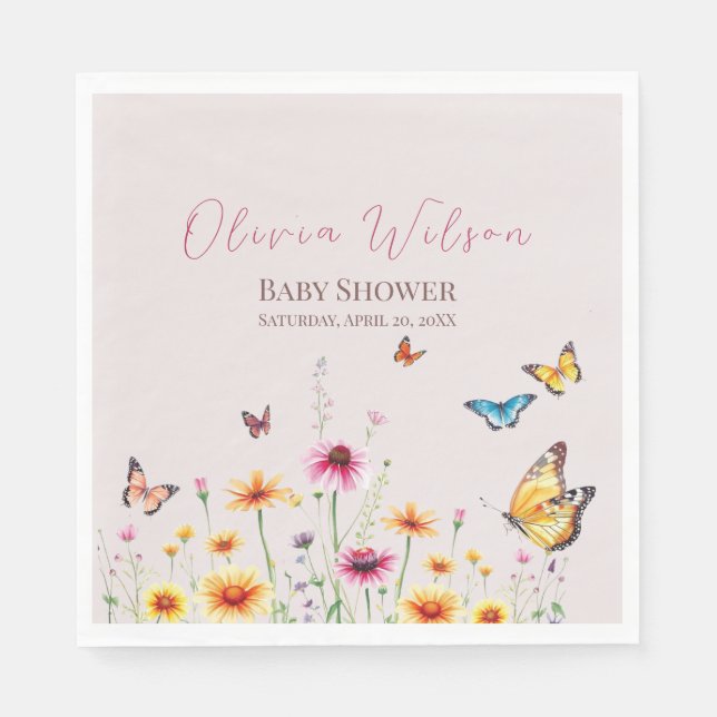 Wildflower Butterfly Baby in Bloom Baby Shower  Napkin (Front)