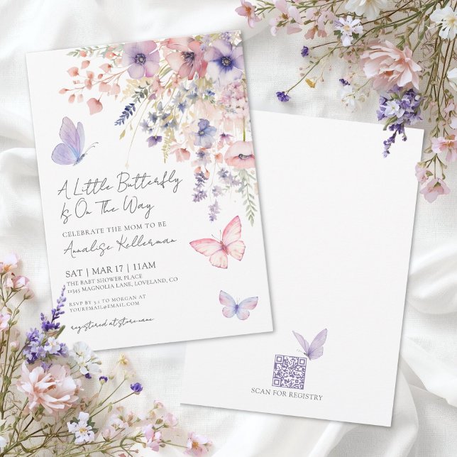 Wildflower Butterfly Baby Shower Invitation (Butterfly Wildflower Baby Shower Invitation)