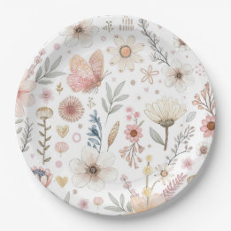 Wildflower Butterfly Baby Shower Paper Plate