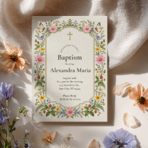 Wildflower Butterfly Baptism Invitation