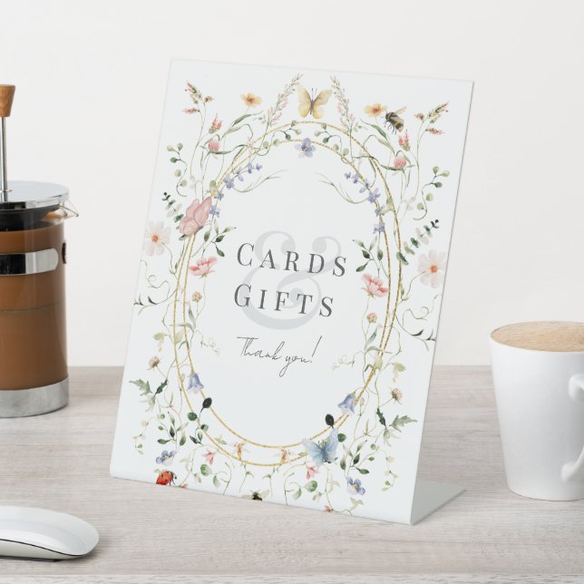 Wildflower Butterfly Bee Baby Shower Cards & Gifts Pedestal Sign (In SItu)