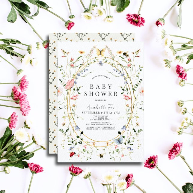 Wildflower Butterfly Bee Watercolor Baby Shower Invitation (Creator Uploaded)