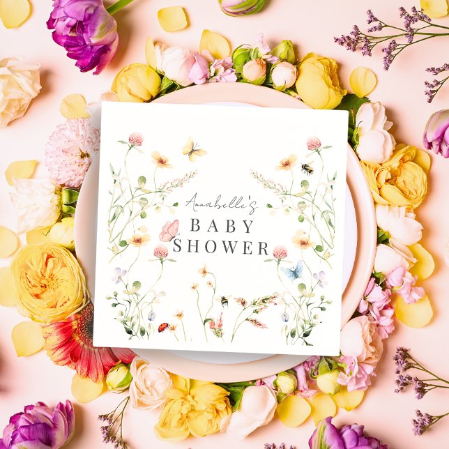 Wildflower Butterfly Bee Watercolor Baby Shower Napkin (Creator Uploaded)