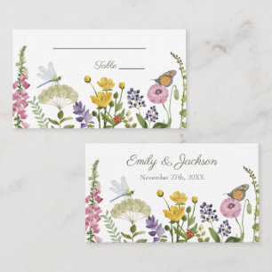 Wildflower Butterfly Dragonfly Watercolor Wedding Place Card