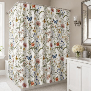  Wildflower Butterfly Floral Garden  Shower Curtain