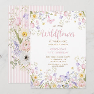 Wildflower Butterfly Floral Girl Birthday Invitation