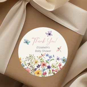 Wildflower Butterfly Garden Baby Shower Classic Round Sticker