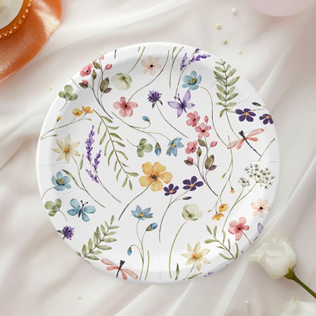 Wildflower Butterfly Garden Baby Shower Paper Plate (Creator Uploaded)