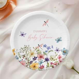 Wildflower Butterfly Garden Baby Shower Paper Plate
