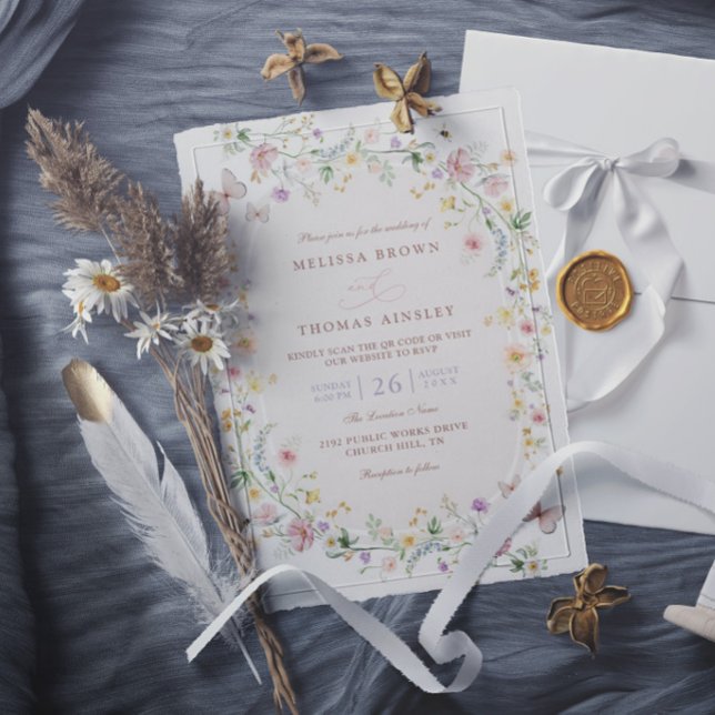 Wildflower Butterfly Garden QR Code Wedding Invitation (Creator Uploaded)
