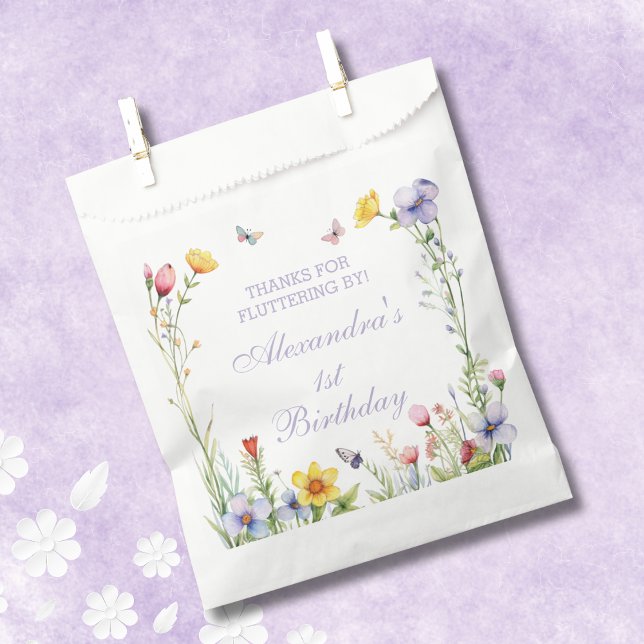 Wildflower Butterfly Girl 1st Birthday Favour Bags (Creator Uploaded)
