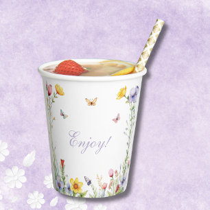 Wildflower Butterfly Girl 1st Birthday Party Paper Cups