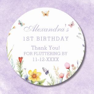Wildflower Butterfly Girl 1st Birthday Thank You Classic Round Sticker
