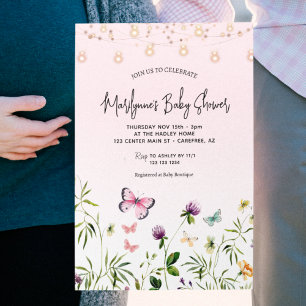 Wildflower Butterfly Girl Baby Shower Invitation