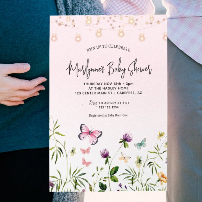Wildflower Butterfly Girl Baby Shower Invitation (Creator Uploaded)