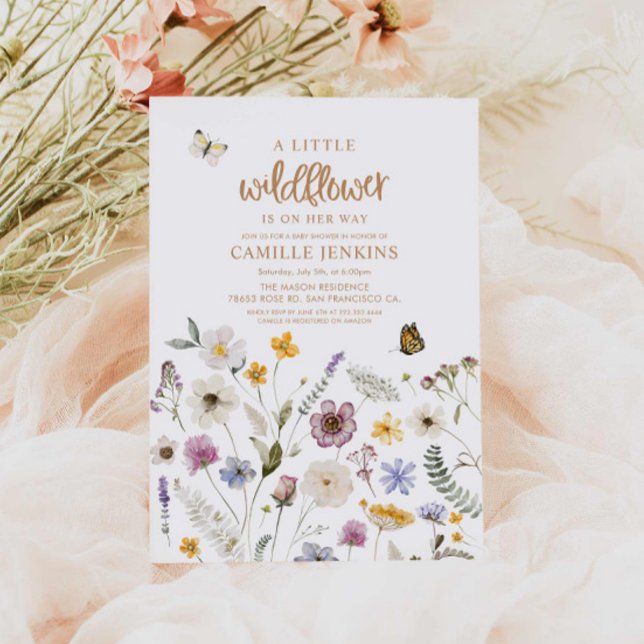 Wildflower Butterfly Girl Baby Shower Invitation ( A little Wildflower and Butterfly Girl baby shower invitation)