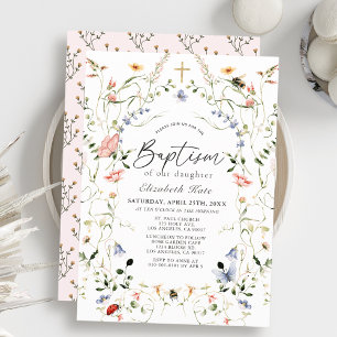 Wildflower & butterfly Girl Baptism Invitation