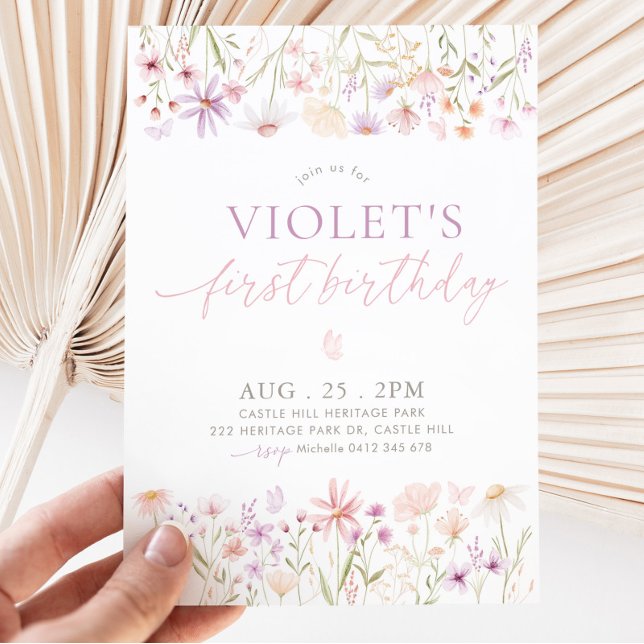 Wildflower Butterfly Girls 1st Birthday  Invitation (Creator Uploaded)