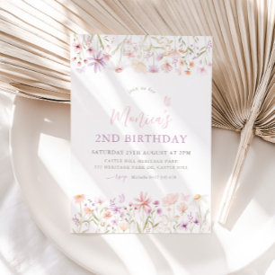 Wildflower Butterfly Girls 2nd Birthday  Invitation