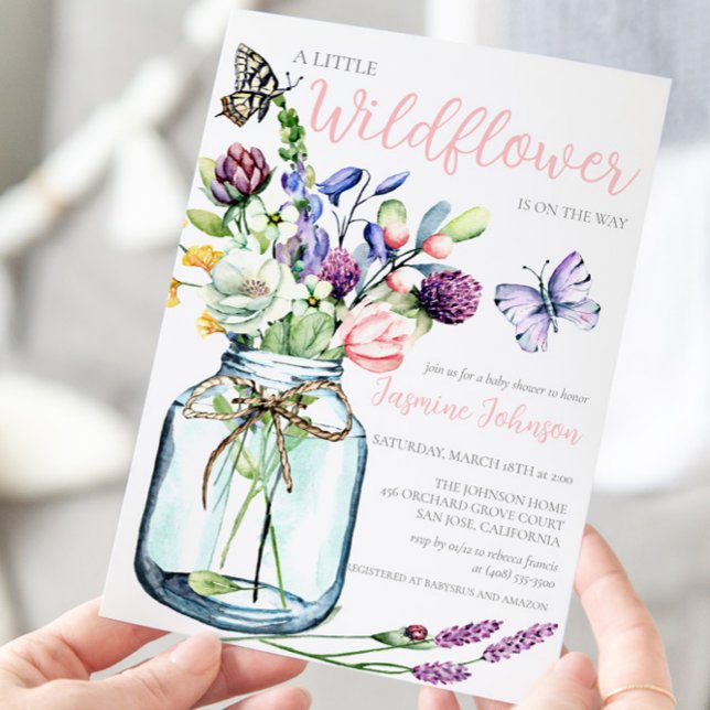 Wildflower Butterfly Glass Jar Bohemian Bouquet Invitation (Creator Uploaded)