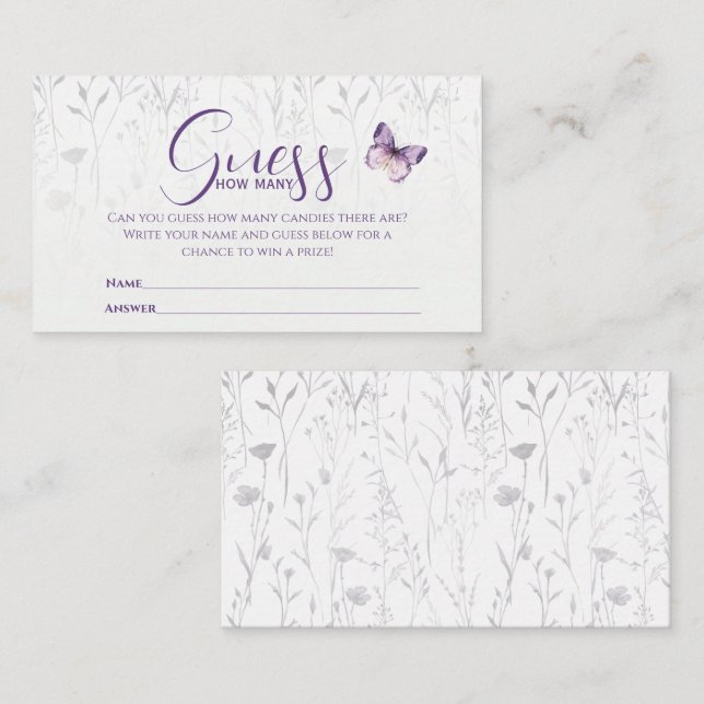 Wildflower Butterfly Guess How Many Game Card (Front/Back)