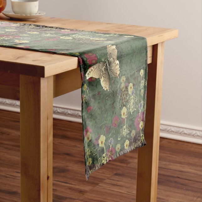 Wildflower Butterfly Menagerie Monogram  Short Table Runner (In Situ)