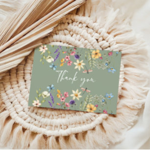 Wildflower & Butterfly Sage Green Bridal Shower Thank You Card