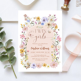 Wildflower Butterfly TWIN Girl Baby Shower Invitation