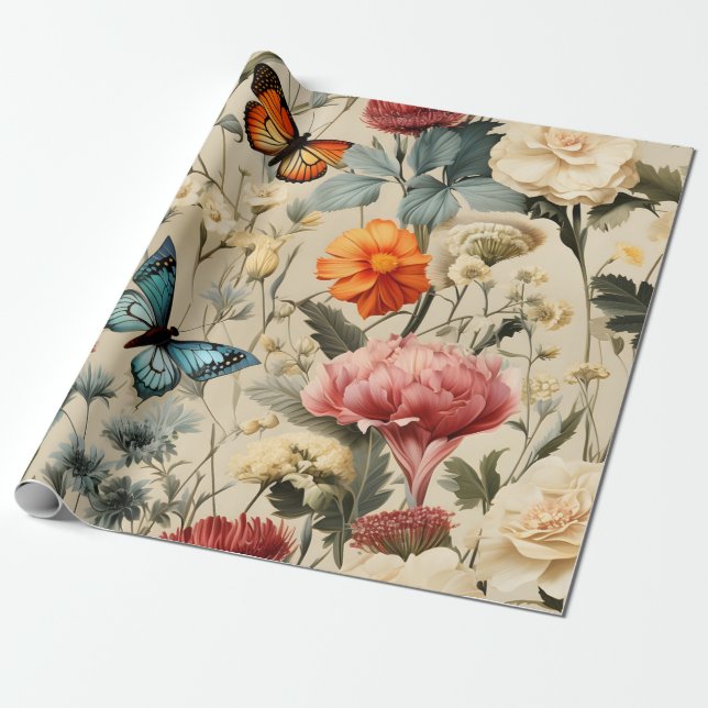 Wildflower Butterfly Wrapping Paper (Unrolled)